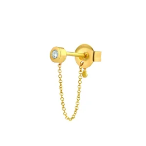 Minitials Één Diamant Chain Oorbel